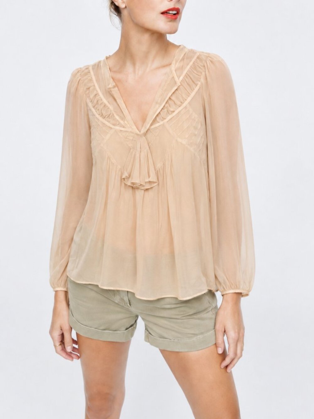 Silk Blouse with Pleat and Shirring Detail (1075)
